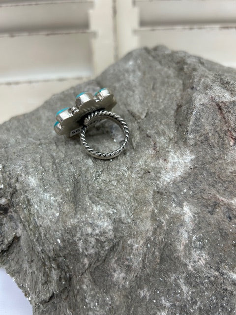 Sterling Silver & Turquoise Flower Ring