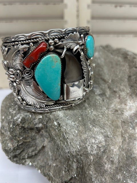 Sterling Silver - Sterling Silver, Bear Claw and Turquoise Cuff