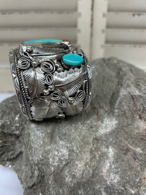 Sterling Silver - Sterling Silver, Bear Claw and Turquoise Cuff