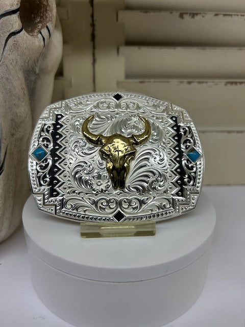 Montana Silversmiths - 56100-1015 Southwest Scroll Buckle with Buffalo