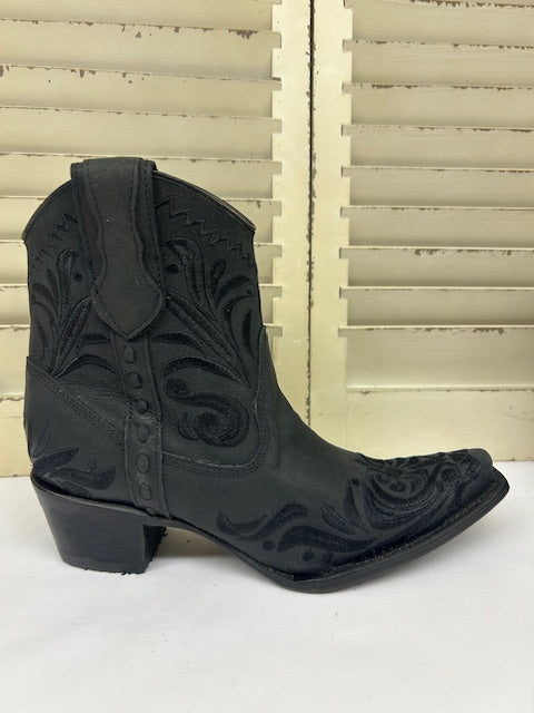 Corral - L6225 – Black Floral Embroidery Ankle Cowboy Boot