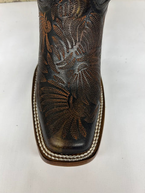 Corral - A4848 Black Honey Floral  Embroidery Medium Square Toe