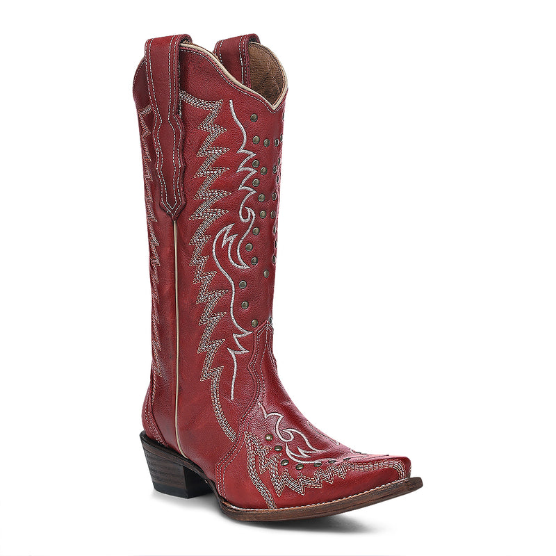 Corral - L6117 - Red Embroidered & Studded Cowboy Boot