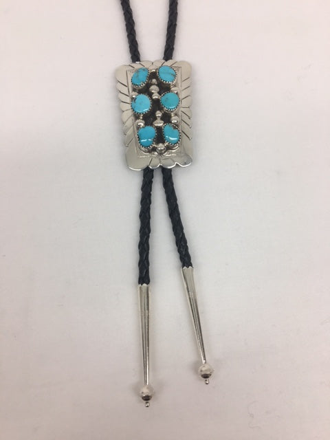 Sterling Silver - Silver and Turquoise Bolo Tie