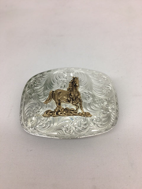 Montana Silversmiths - 6507-463 Grand Cowboy Silver Engraved Galloping Horse Buckle