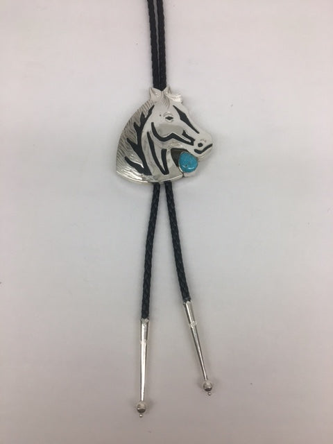 Sterling Silver - Silver and Turquoise Horse Head Bolo Tie