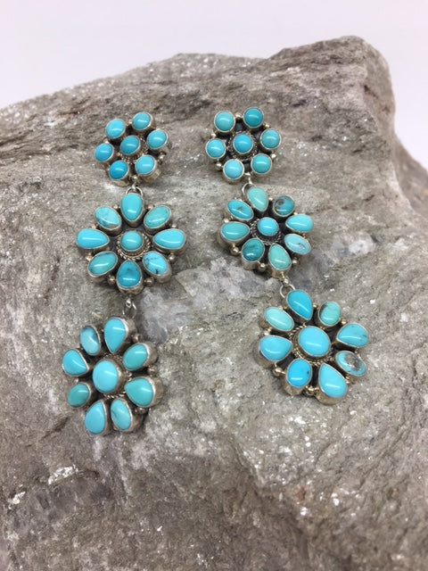Sterling Silver & Turquoise Flower Earrings
